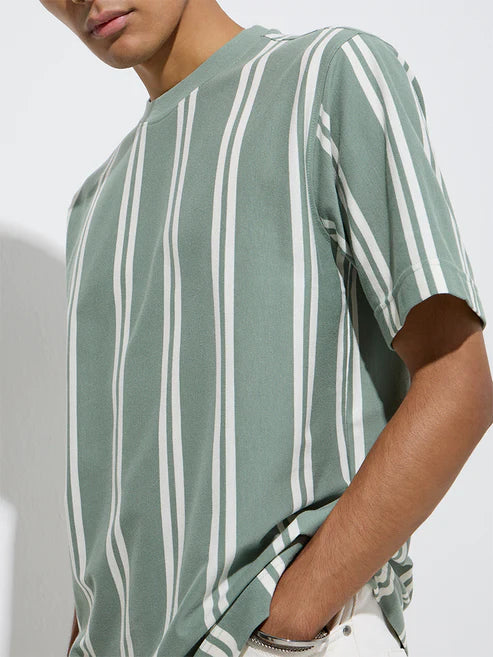 Classic Stripe Printed Relaxed-Fit T-Shirt for Men