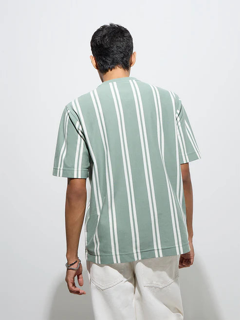 Classic Stripe Printed Relaxed-Fit T-Shirt for Men