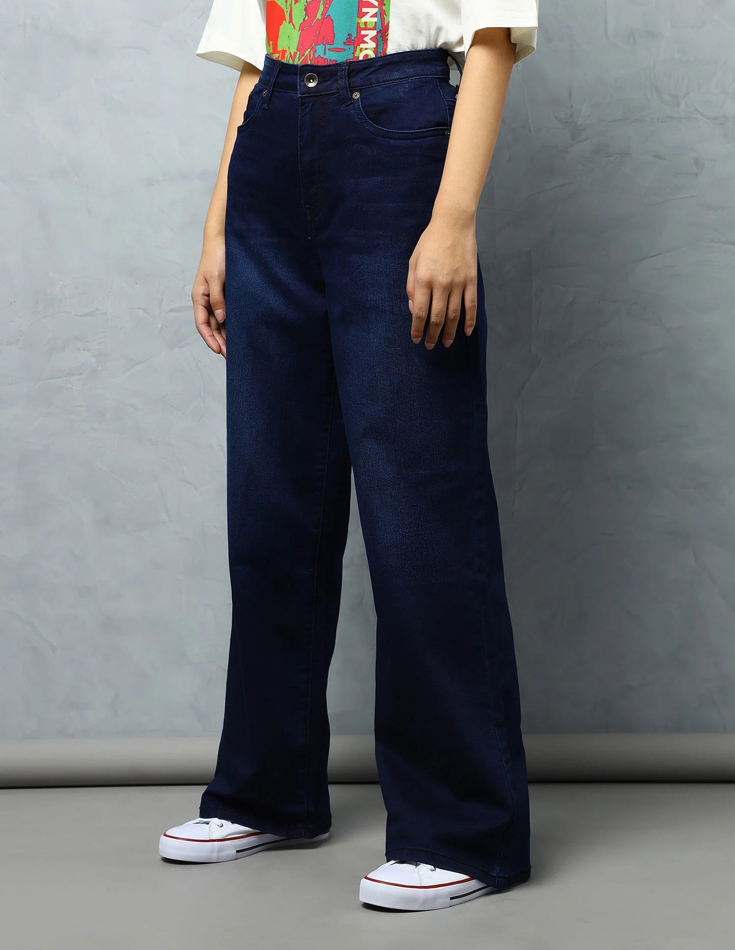 Classic Womens High Rise Stone Wash Straight Fit Denim Pants