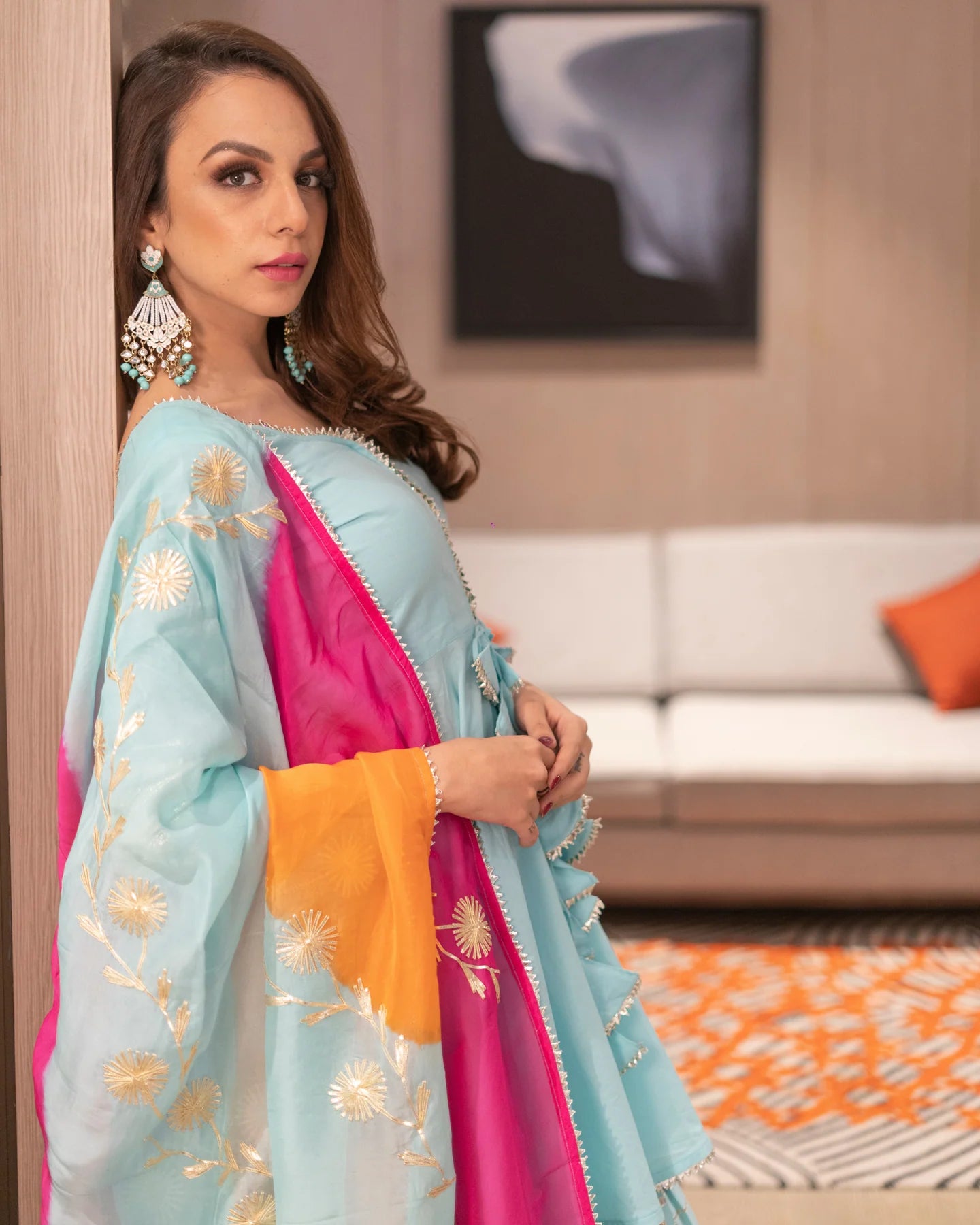 Stylish Women’s Adonis Blue Gotapatti Embroidered Sharara Set with Kurta and Dupatta for Modern Ethnic Wear