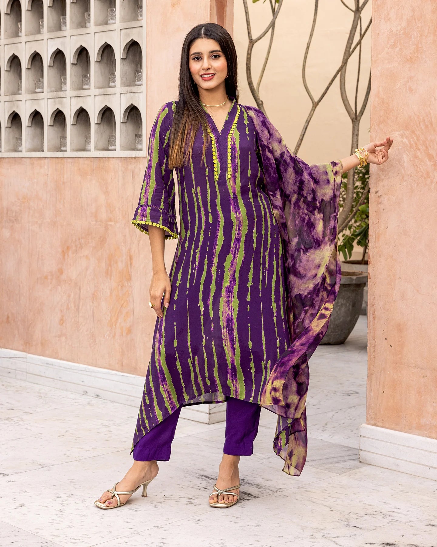 Contemporary Purple Tie Dye Suit Set Perfect for Weddings and Celebrations