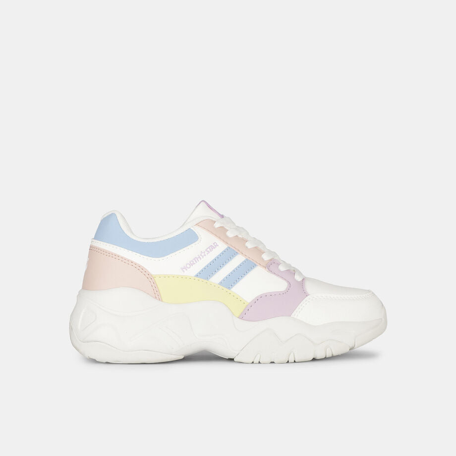 Everyday White Colorblocked Sneaker Shoes with Lace Up Closure for Women Fashionable Footwear