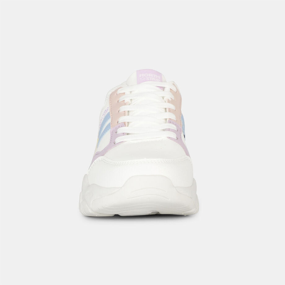Everyday White Colorblocked Sneaker Shoes with Lace Up Closure for Women Fashionable Footwear