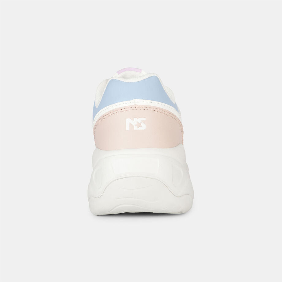 Everyday White Colorblocked Sneaker Shoes with Lace Up Closure for Women Fashionable Footwear
