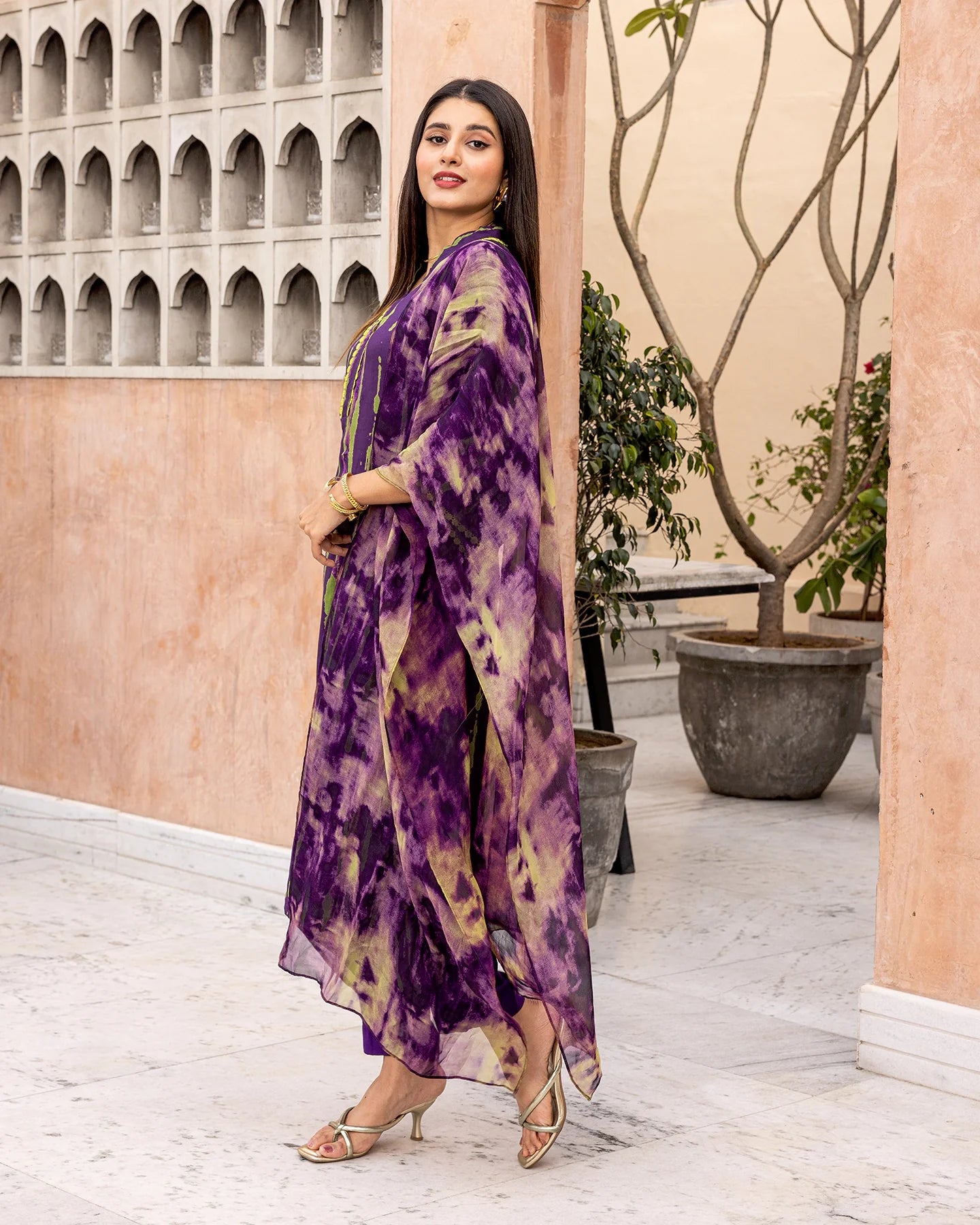 Contemporary Purple Tie Dye Suit Set Perfect for Weddings and Celebrations
