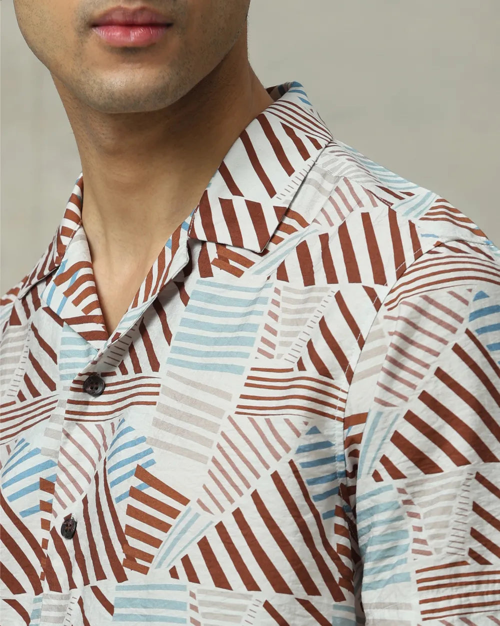 Lightweight Brown Resort Print Shirt Relaxed Fit Comfortable Daily Style