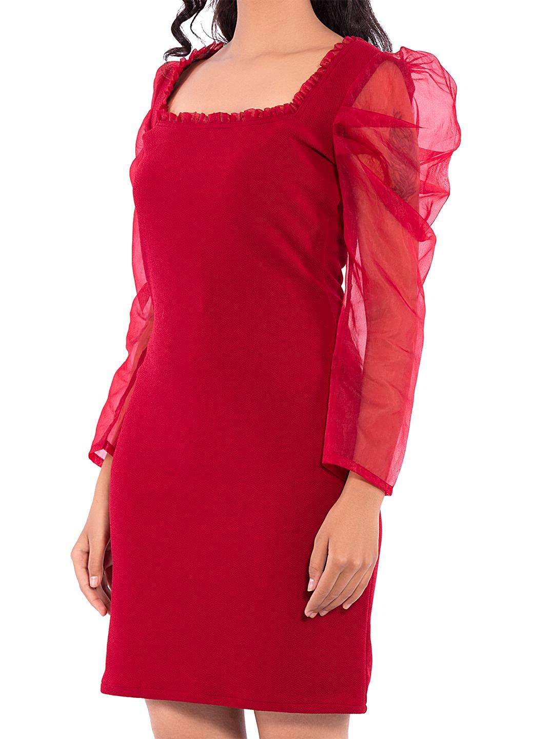 Maroon Women’s Midi Dress Soft Stretchable Polyester