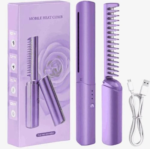 Portable Rechargeable Hair Straightening Comb with Safety Shut Off