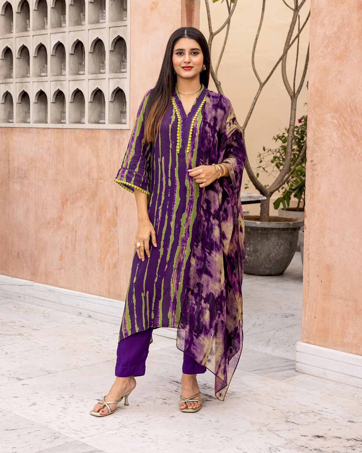 Contemporary Purple Tie Dye Suit Set Perfect for Weddings and Celebrations