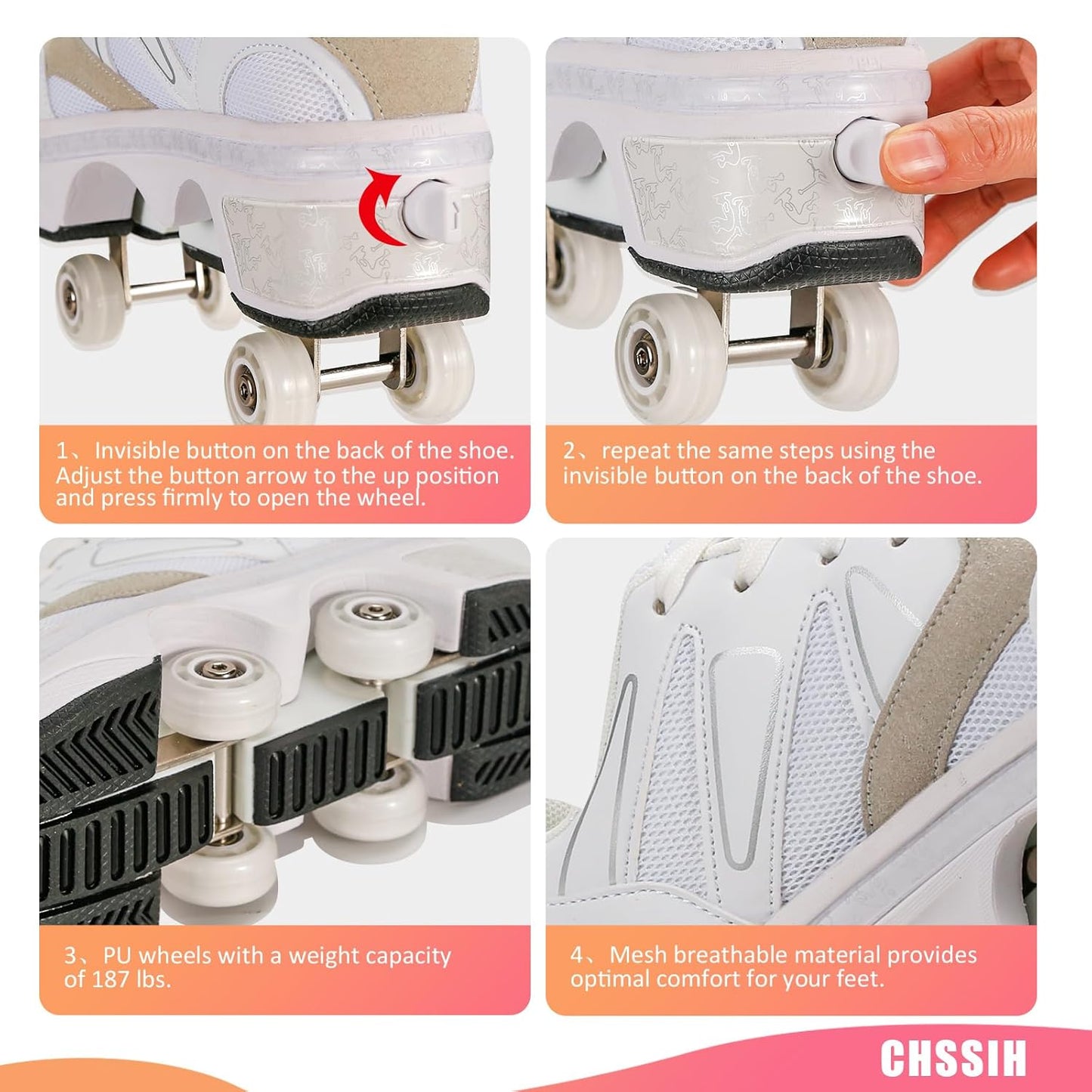 Roller Shoes with Retractable Wheels for Men and Women Skating Sneakers