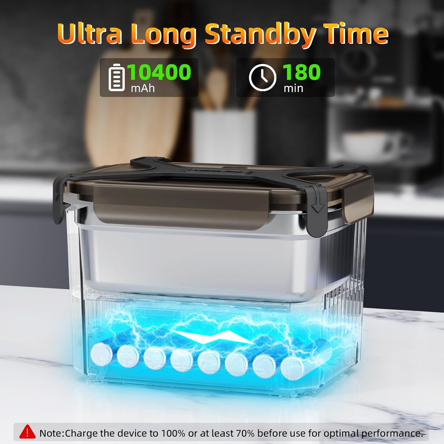Compact Cordless Electric Lunch Box 1.2L Self Heating BPA Free Portable Food Container Black