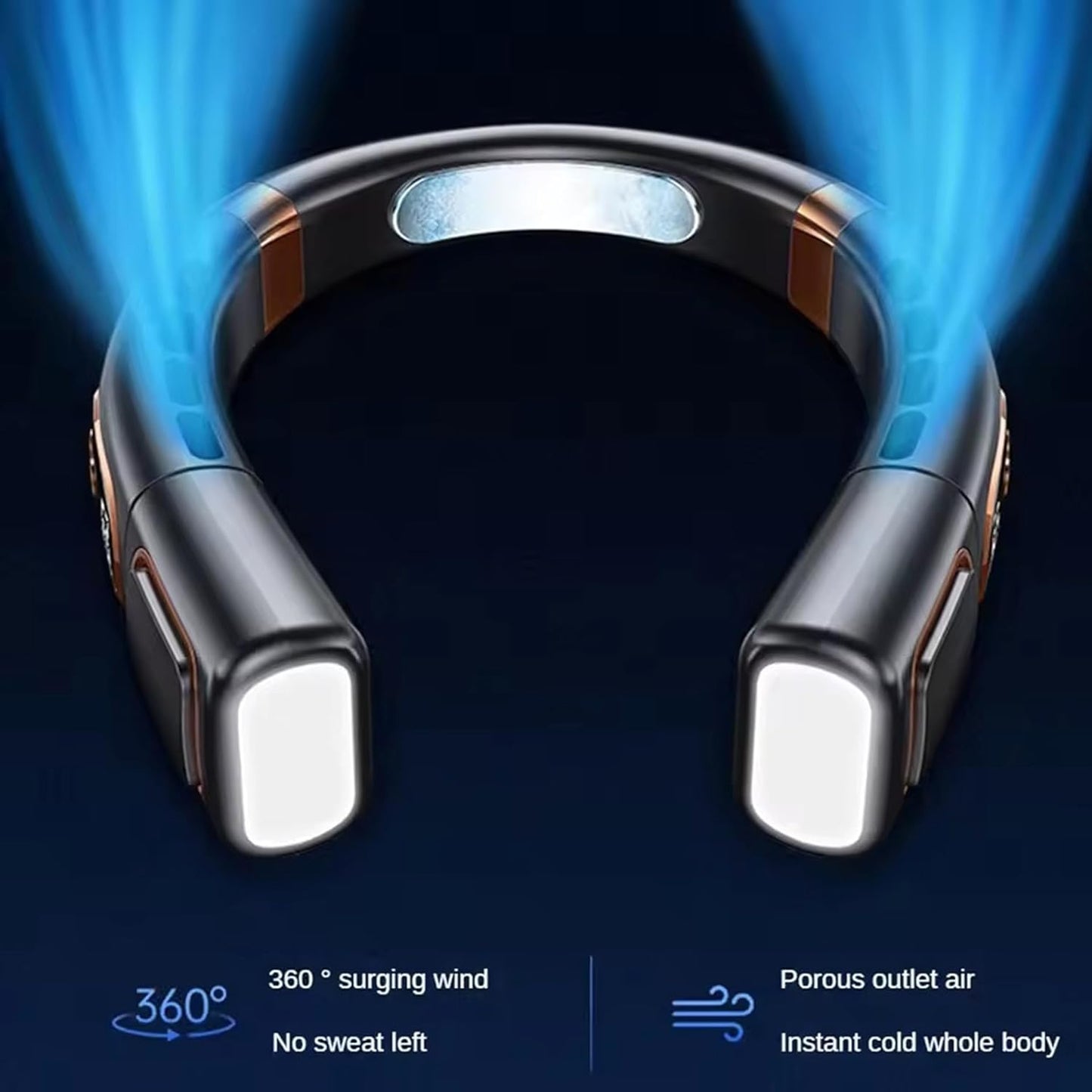 Wearable Neck Fan with Bladeless Airflow LED Light 9000mAh Rechargeable Battery