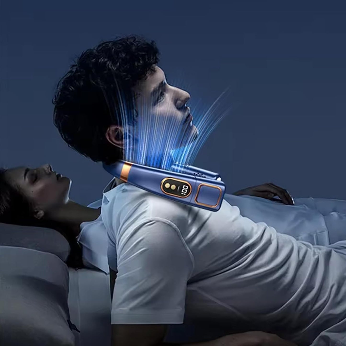 Wearable Neck Fan with Bladeless Airflow LED Light 9000mAh Rechargeable Battery