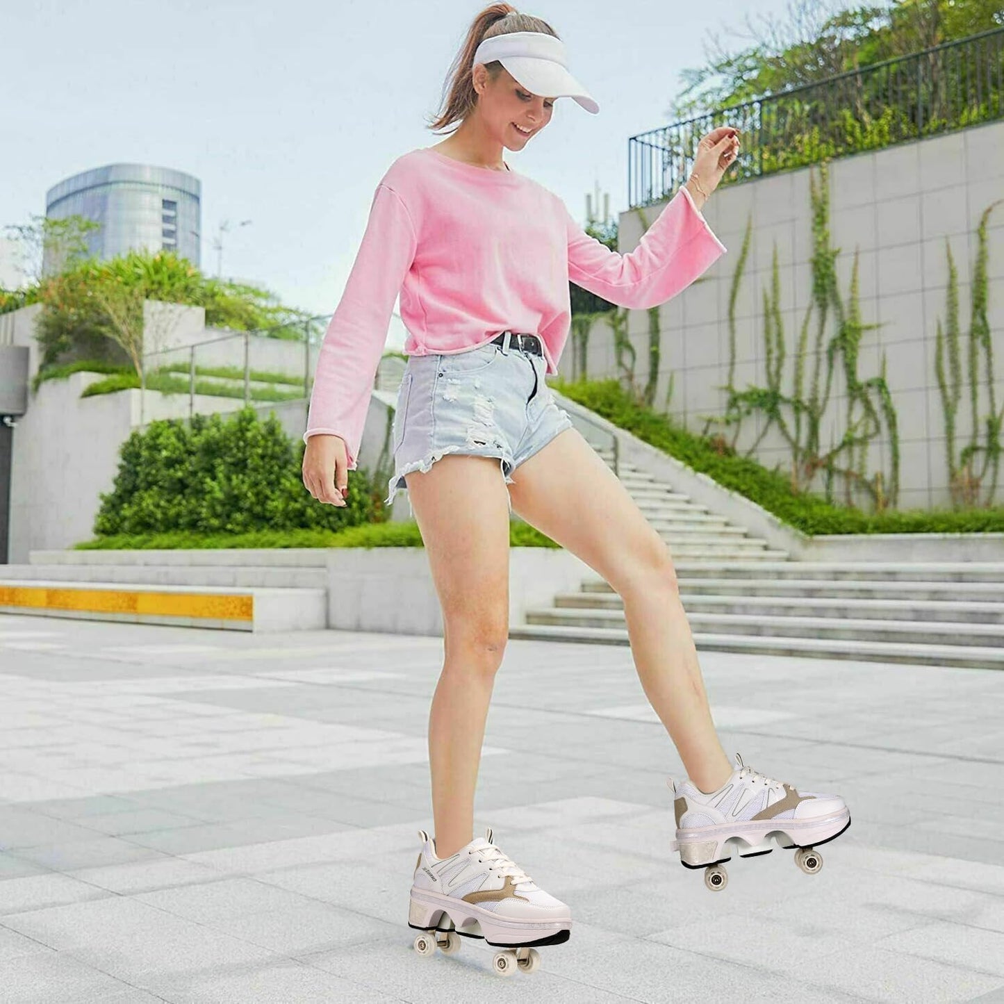 Roller Shoes with Retractable Wheels for Men and Women Skating Sneakers