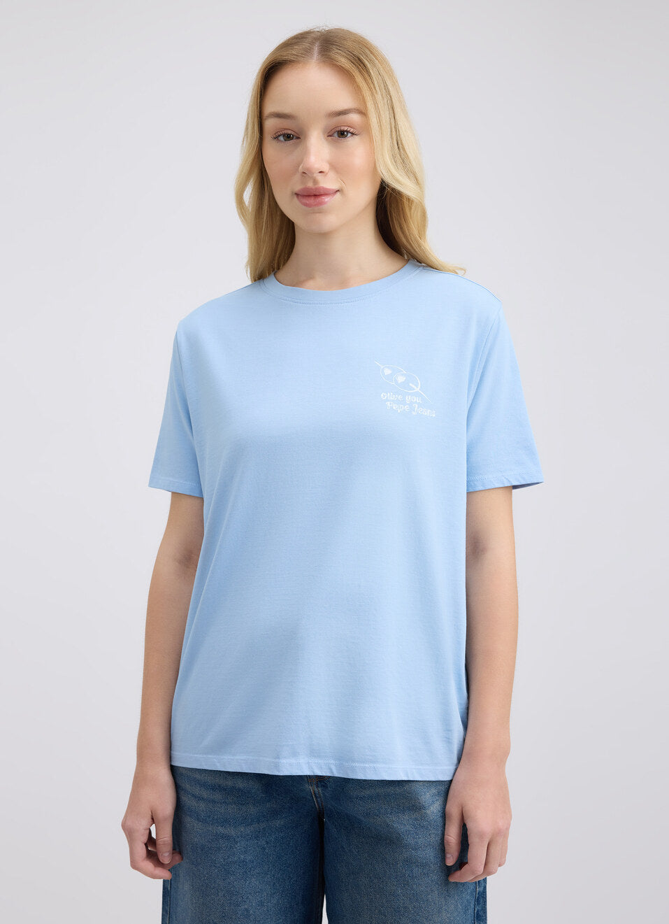 Trendy Women’s Blue Half Sleeve T-Shirt with Printed Back Design