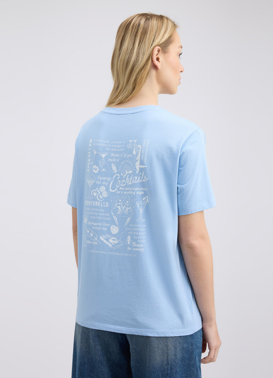 Trendy Women’s Blue Half Sleeve T-Shirt with Printed Back Design