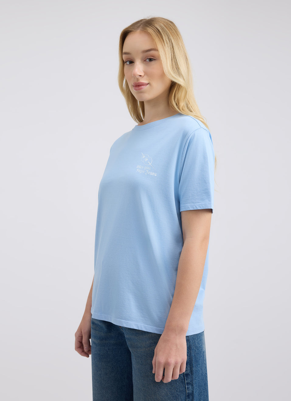 Trendy Women’s Blue Half Sleeve T-Shirt with Printed Back Design