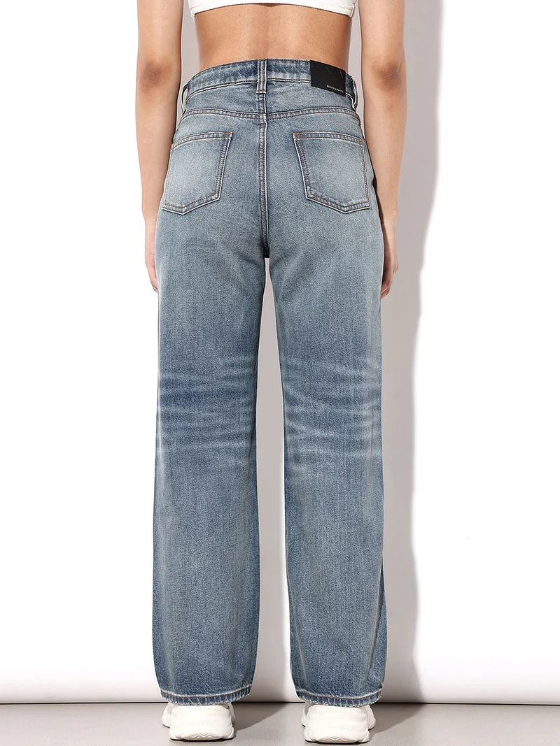Everyday Womens Blue High Rise Distressed Straight Jeans with Minimalist Design