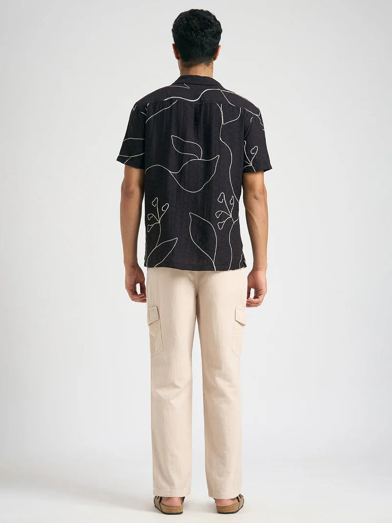 Casual Black Printed Resort Collar Shirt Men Relaxed Fit Trendy Daily Outfit