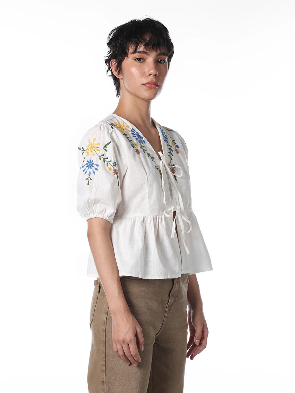 Modern Women’s White Embroidered Cotton Top for Office and Casual Wear