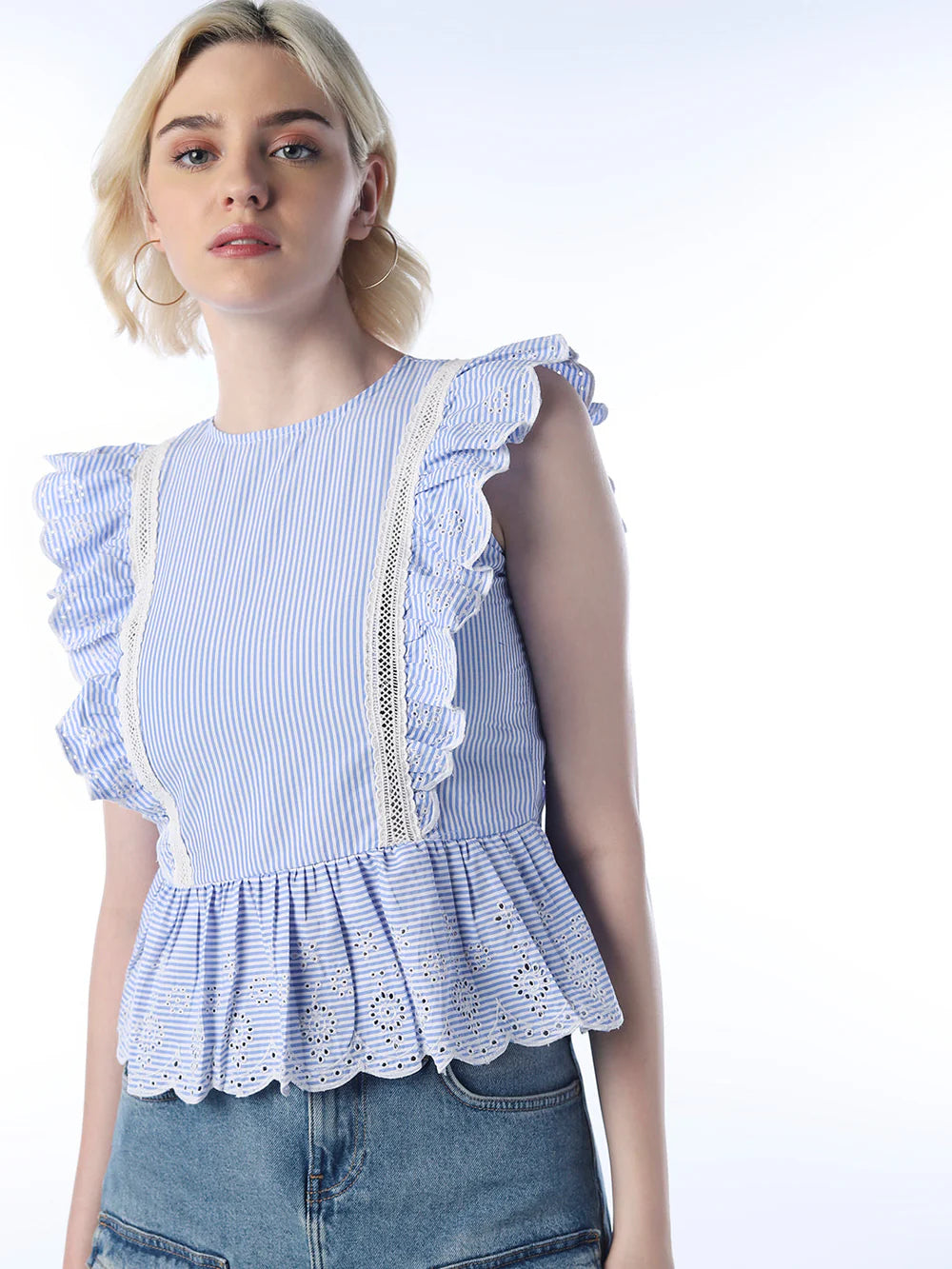Sophisticated Lace Embellished Peplum Top for Office and Evening Wear