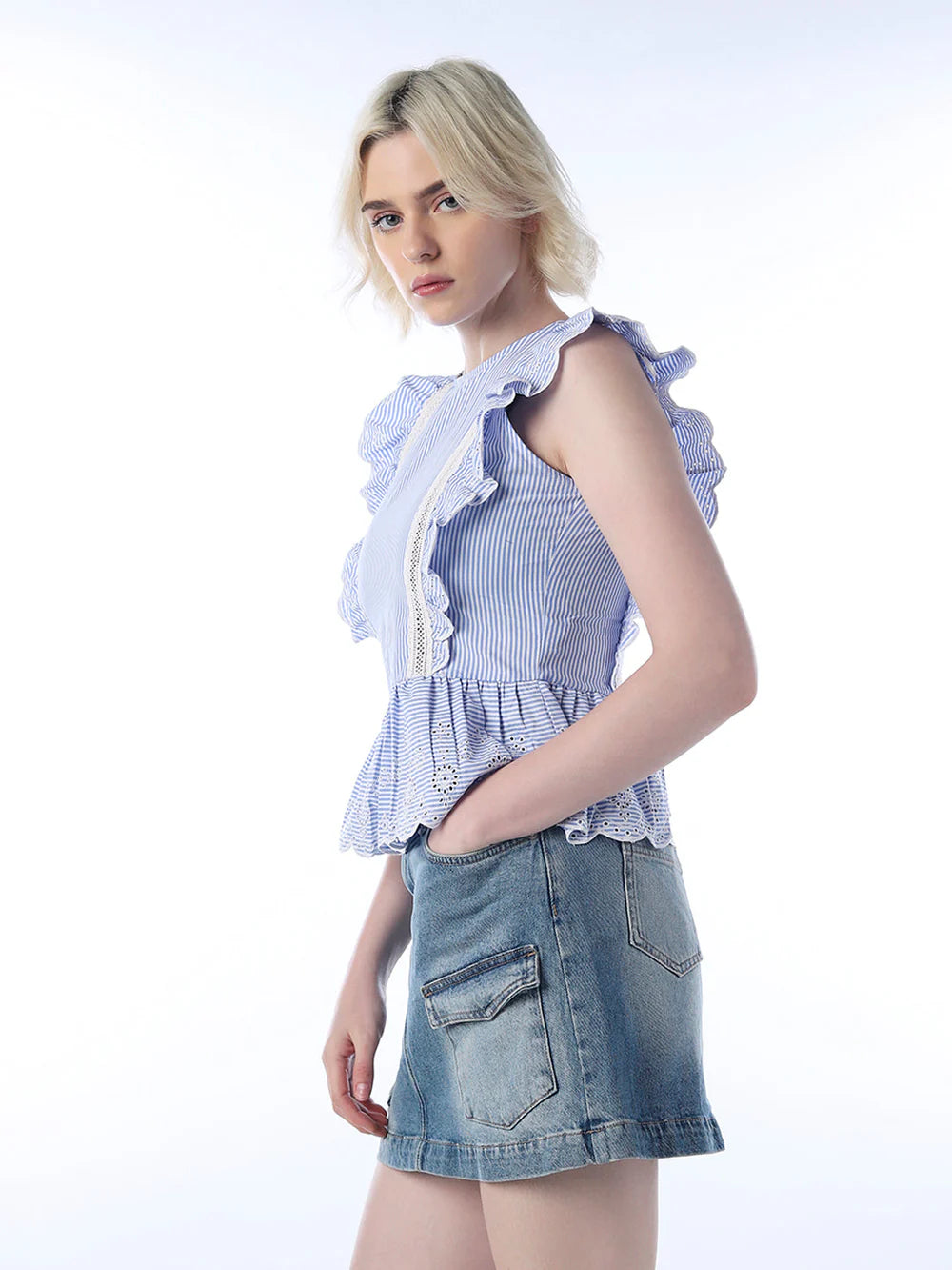 Sophisticated Lace Embellished Peplum Top for Office and Evening Wear