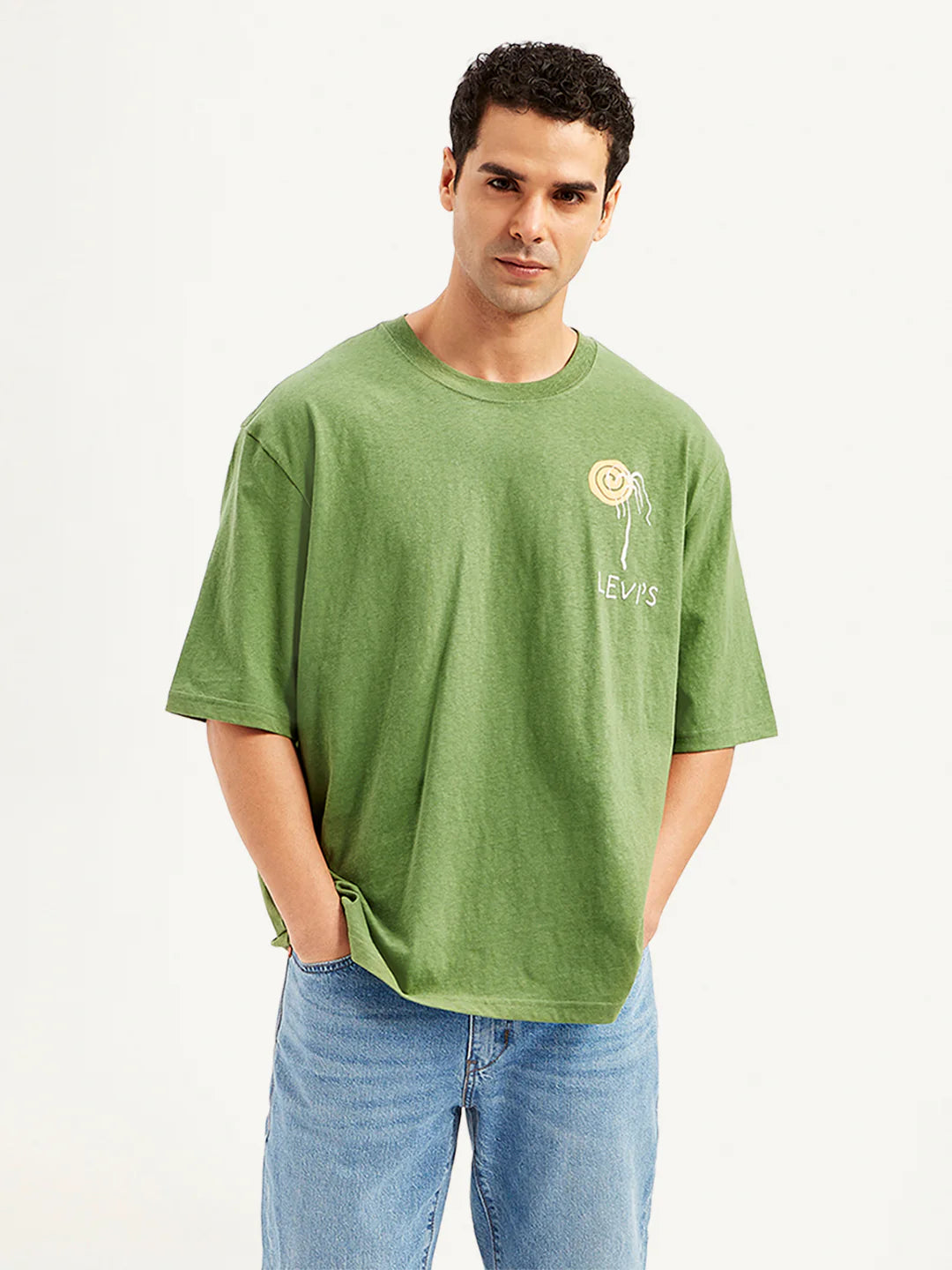 Stylish Men’s Grey Printed Round Neck Oversized Fit T-Shirt for Casual Streetwear and Everyday Fashion