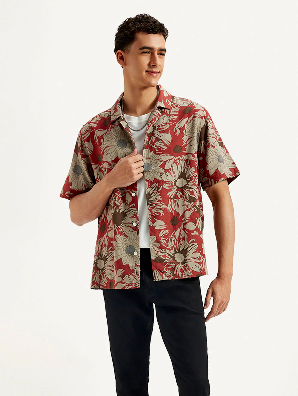 Casual Men Resort Collar Floral Linen Shirt Relaxed Fit Perfect for Holidays and Outings