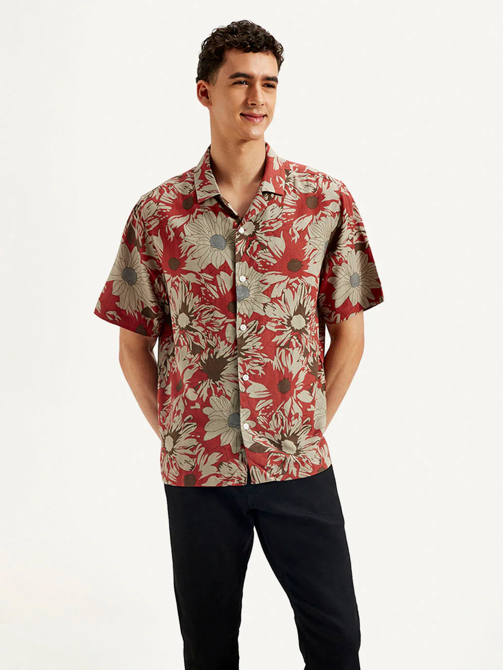 Casual Men Resort Collar Floral Linen Shirt Relaxed Fit Perfect for Holidays and Outings