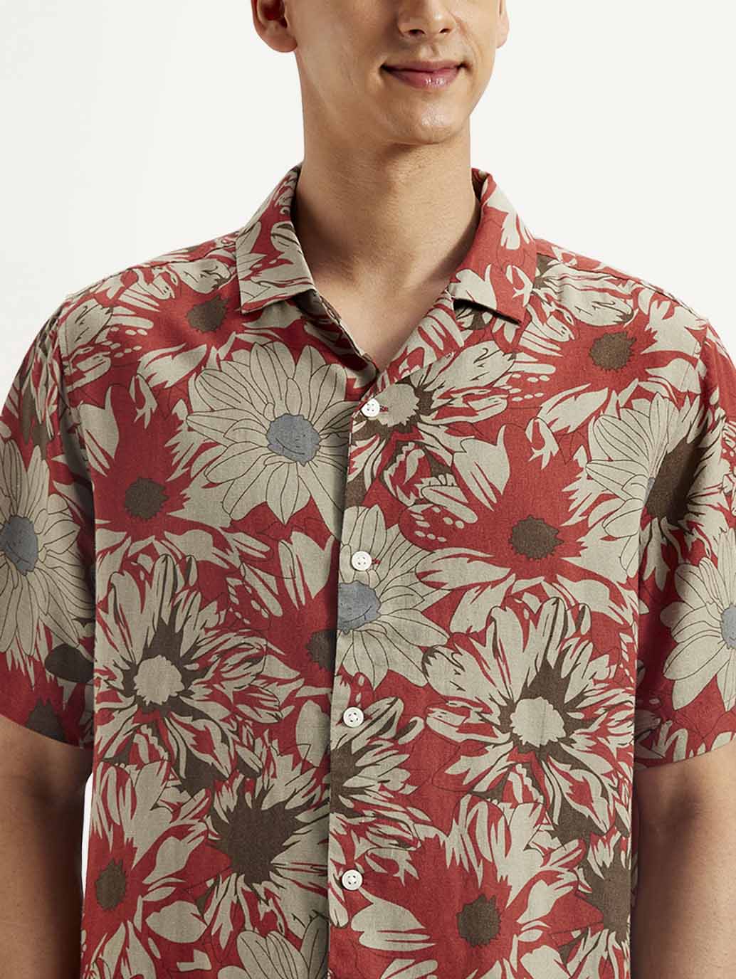 Casual Men Resort Collar Floral Linen Shirt Relaxed Fit Perfect for Holidays and Outings