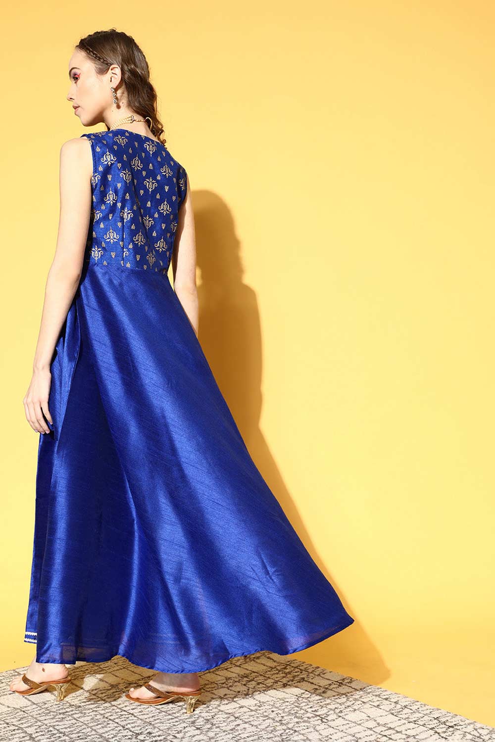 Royal Blue Poly Silk Printed Kurti Palazzo Combo for Women