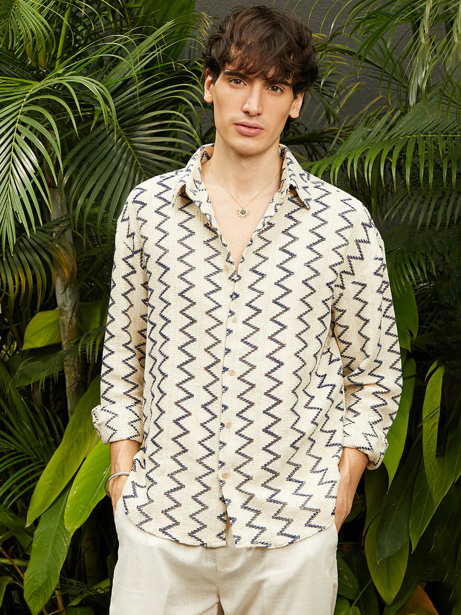 Fashionable Zig Zag Knit Shirt Unisex Casual Wear for All Day Comfort
