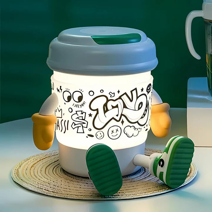 Multifunction Coffee Night Light with Speaker, Phone Holder, and LED Glow