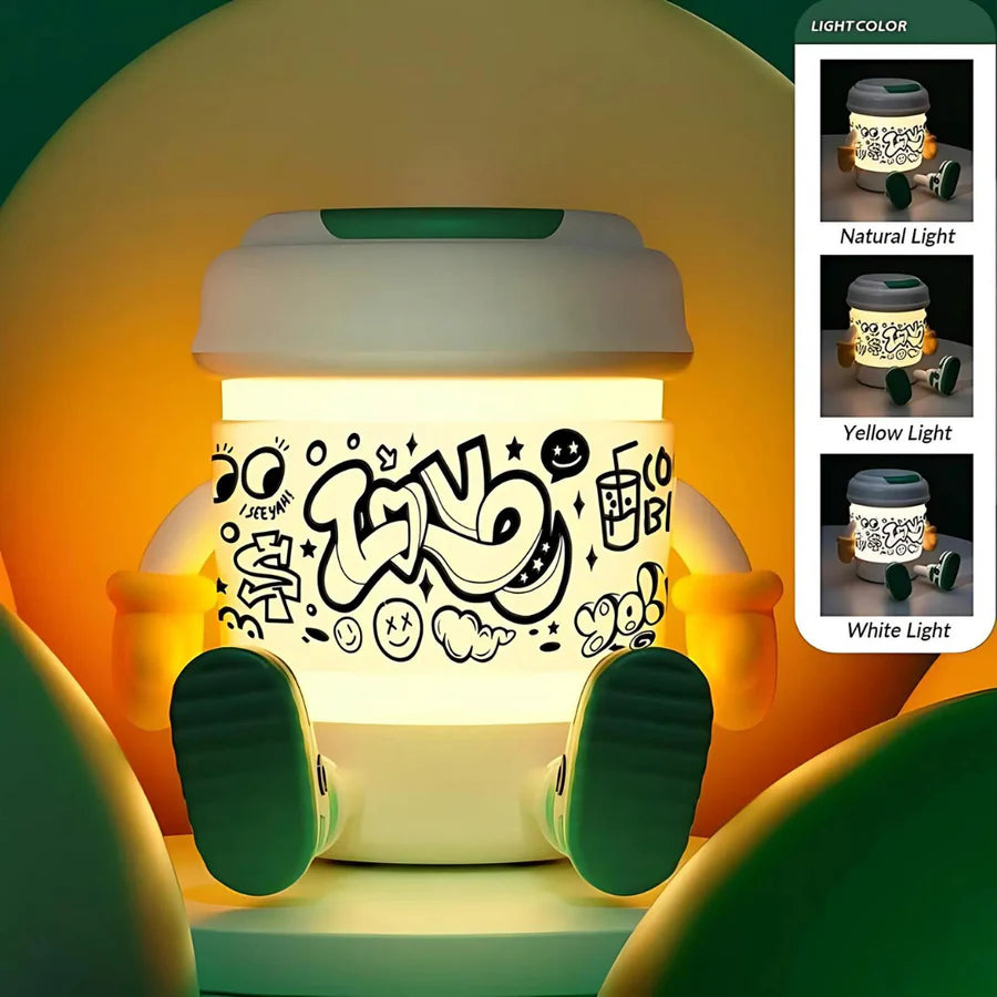 Multifunction Coffee Night Light with Speaker, Phone Holder, and LED Glow