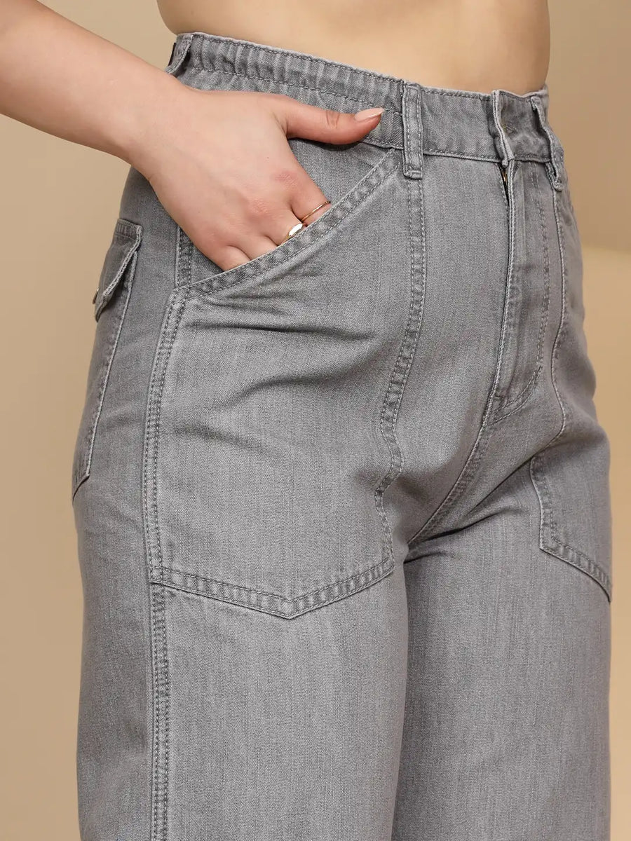 Fashion Forward Womens Grey Cotton Straight Loose Fit Jeans for Streetwear