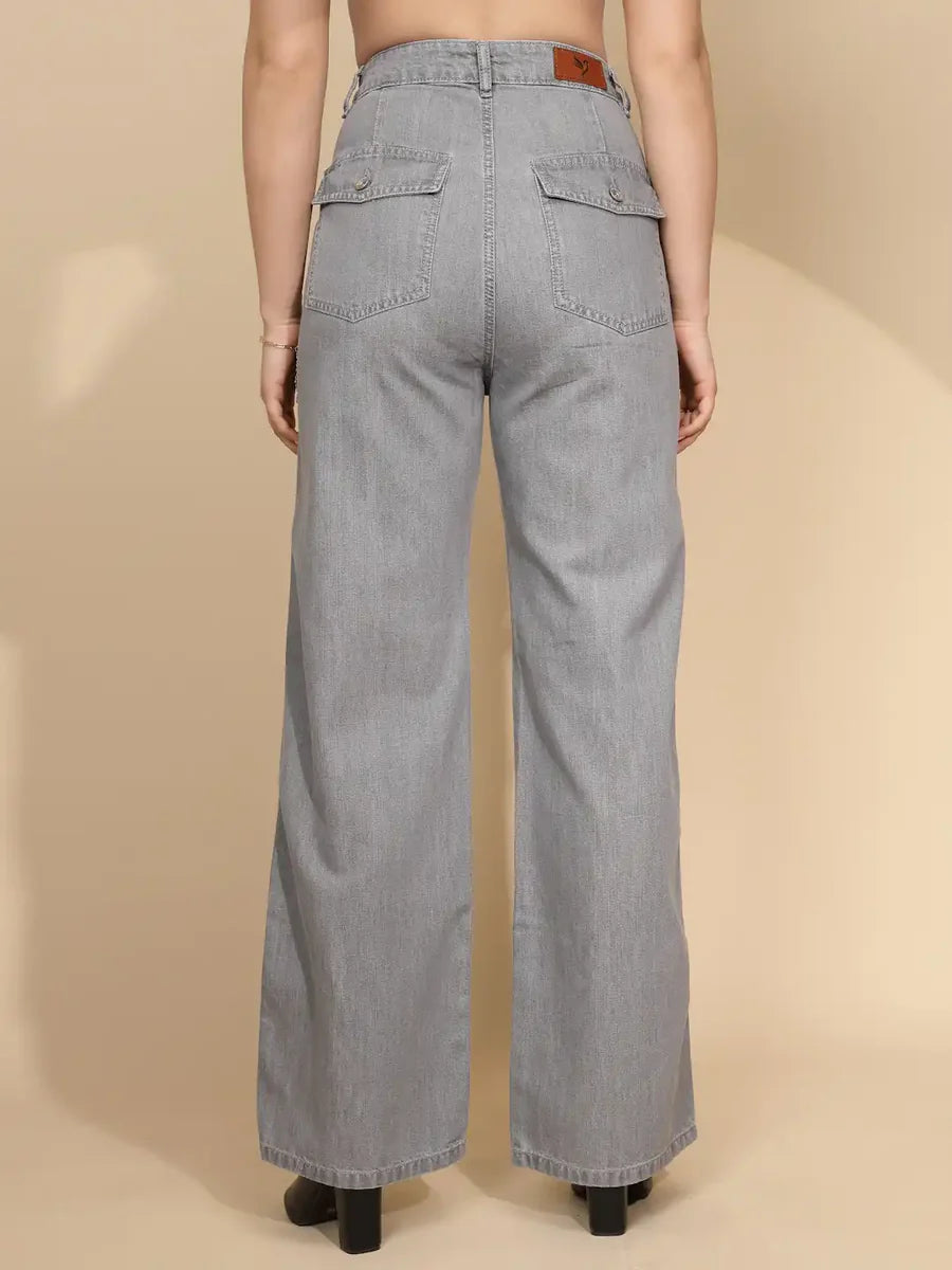 Fashion Forward Womens Grey Cotton Straight Loose Fit Jeans for Streetwear