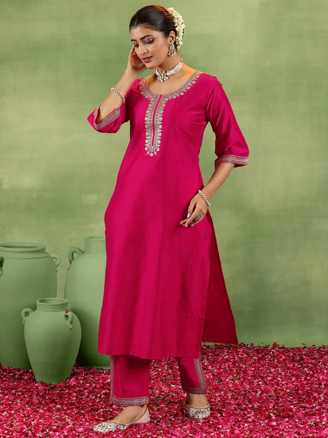 Fashionable Coral Silk Blend Straight Suit with Elegant Yoke Design and Dupatta for Women