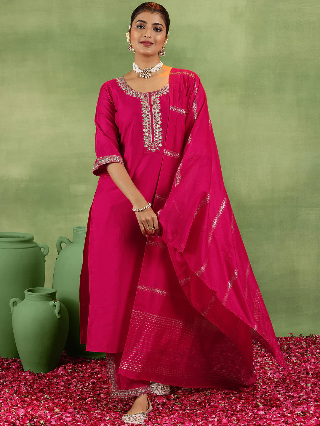Fashionable Coral Silk Blend Straight Suit with Elegant Yoke Design and Dupatta for Women