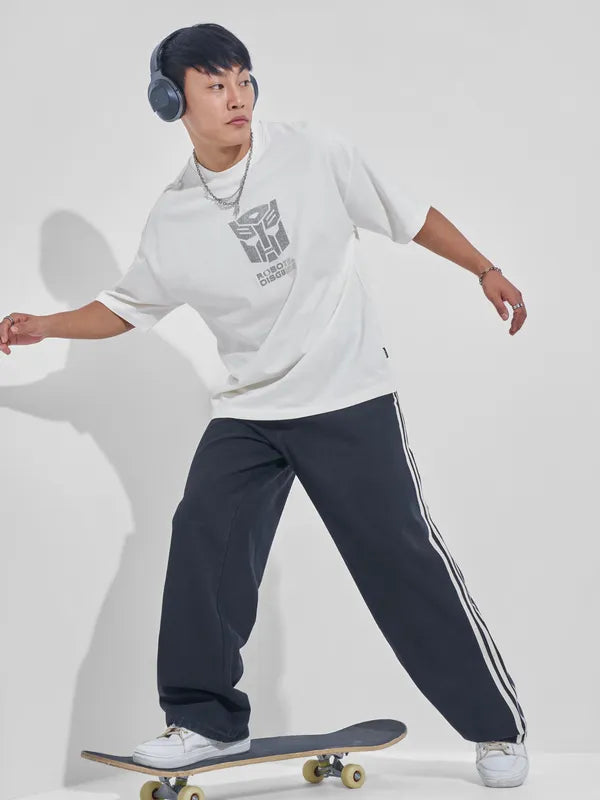 Off White Transformer Printed Round Neck Oversized Fit T-Shirt