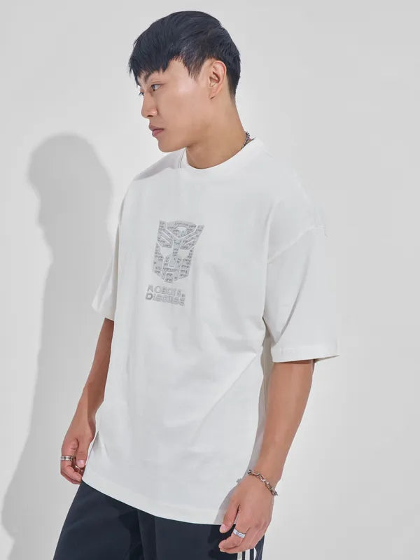 Off White Transformer Printed Round Neck Oversized Fit T-Shirt
