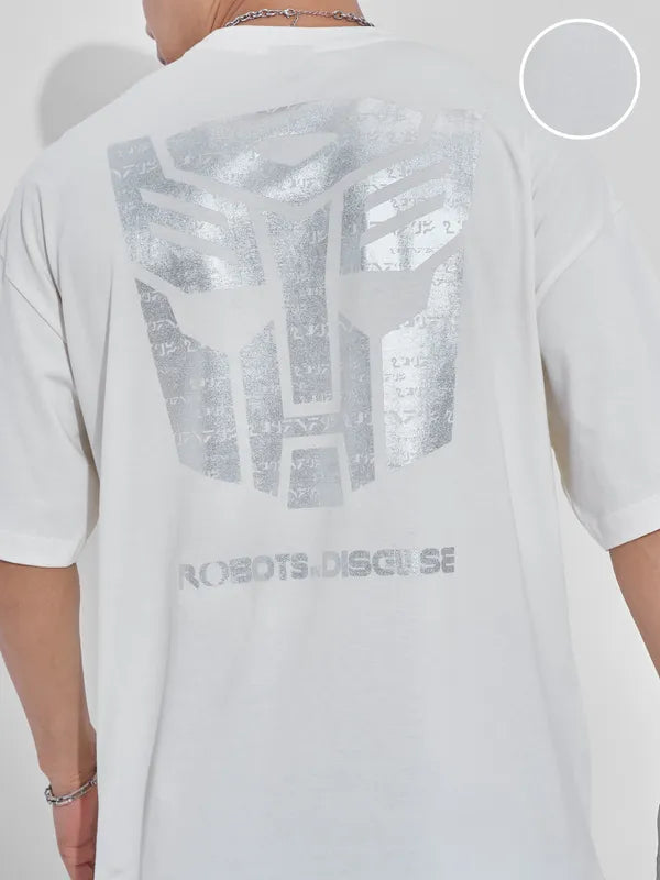 Off White Transformer Printed Round Neck Oversized Fit T-Shirt