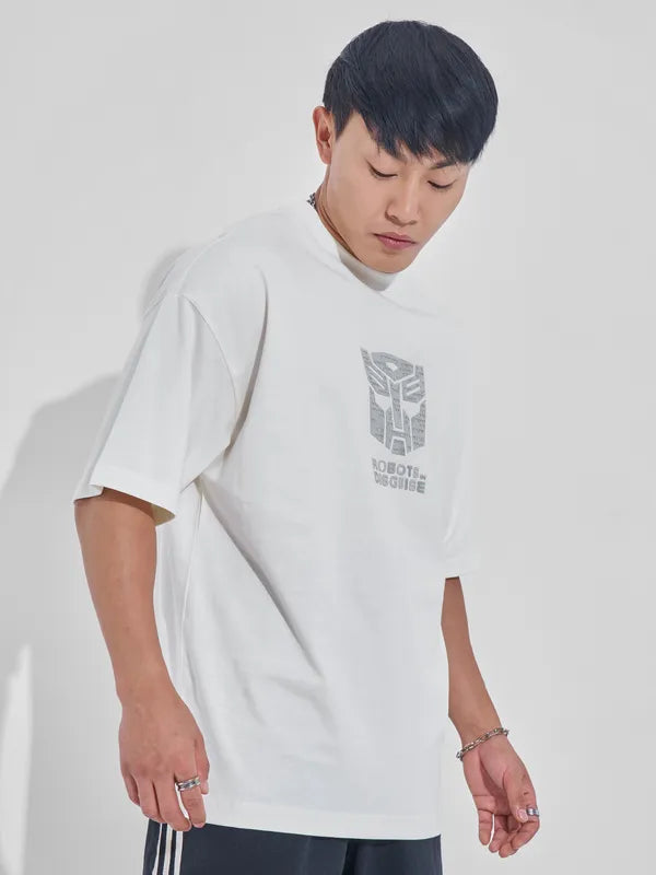 Off White Transformer Printed Round Neck Oversized Fit T-Shirt