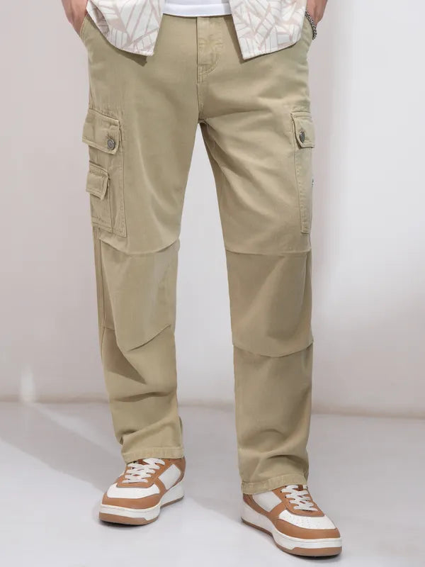 Khaki Stretchable Straight Fit Jeans Men Trendy Modern Everyday Outfit