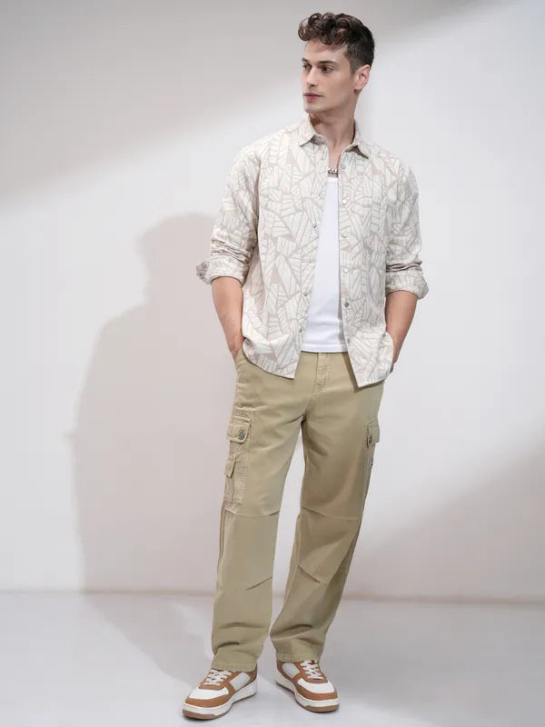 Khaki Stretchable Straight Fit Jeans Men Trendy Modern Everyday Outfit