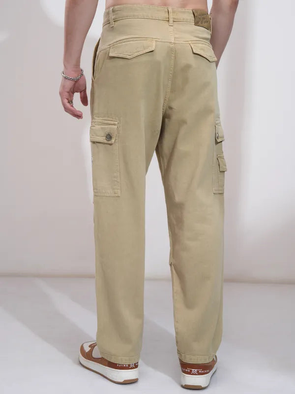 Khaki Stretchable Straight Fit Jeans Men Trendy Modern Everyday Outfit