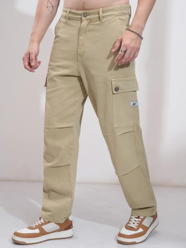 Khaki Stretchable Straight Fit Jeans Men Trendy Modern Everyday Outfit