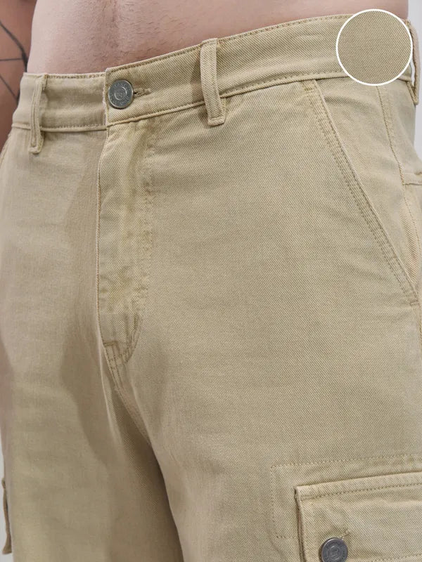 Khaki Stretchable Straight Fit Jeans Men Trendy Modern Everyday Outfit