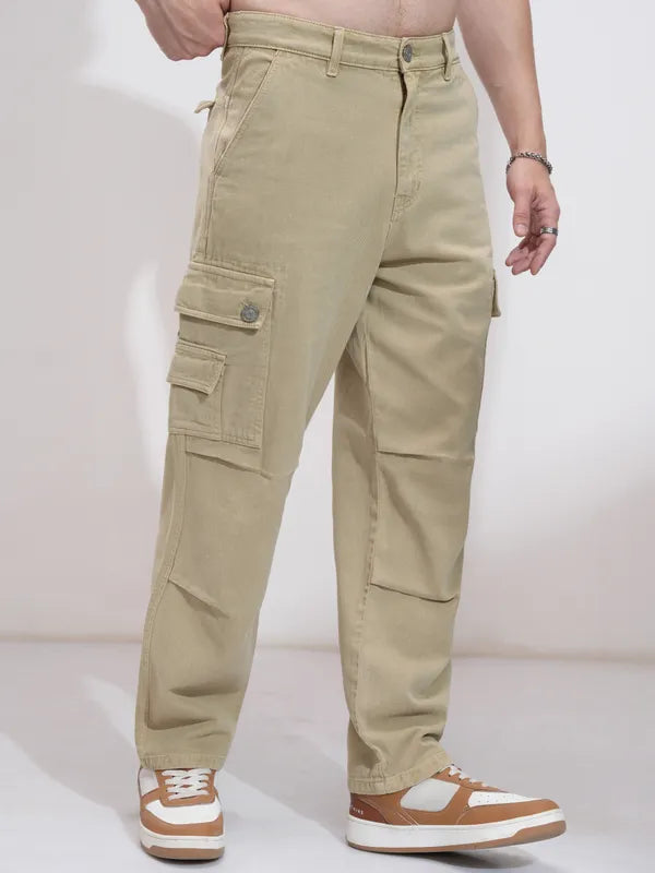 Khaki Stretchable Straight Fit Jeans Men Trendy Modern Everyday Outfit