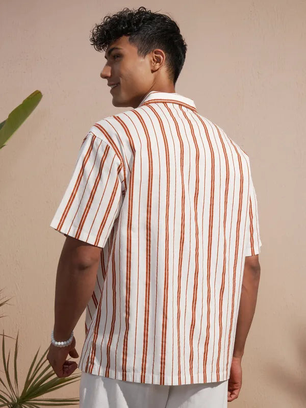 Men Red Striped Oversized Fit Casual Shirt