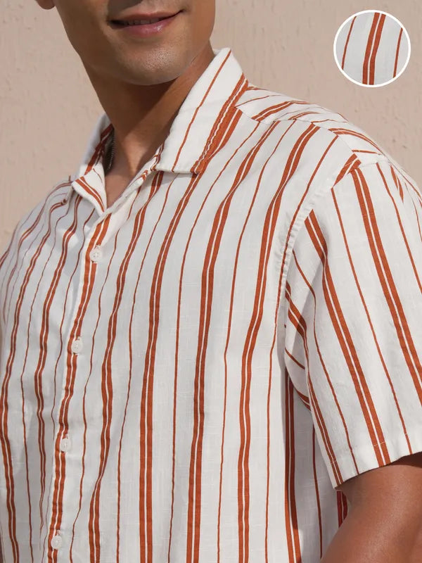 Men Red Striped Oversized Fit Casual Shirt